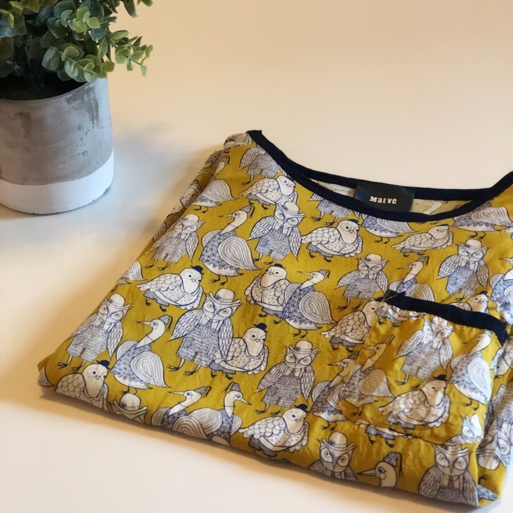 Anthropologie Maeve Owl Short Sleeve Blouse